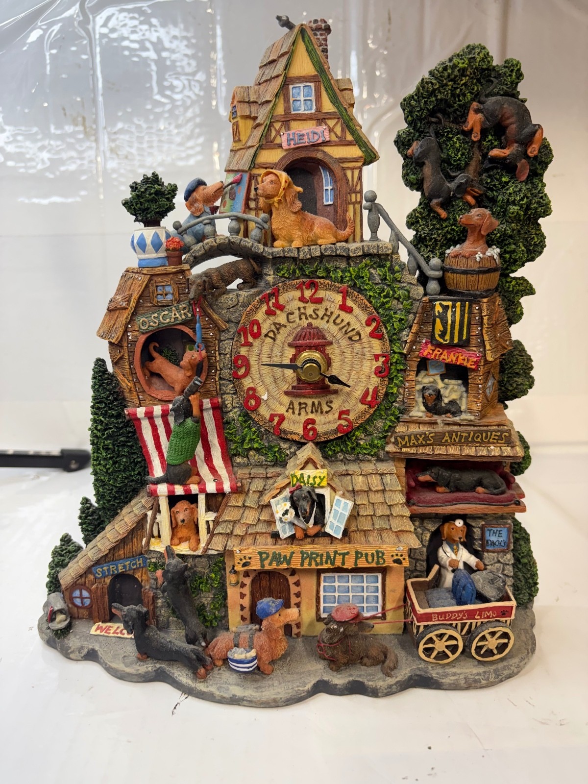 Rare Danbury Mint Dachshund Village Collector Clock Dog Figurine Vintage Resin
