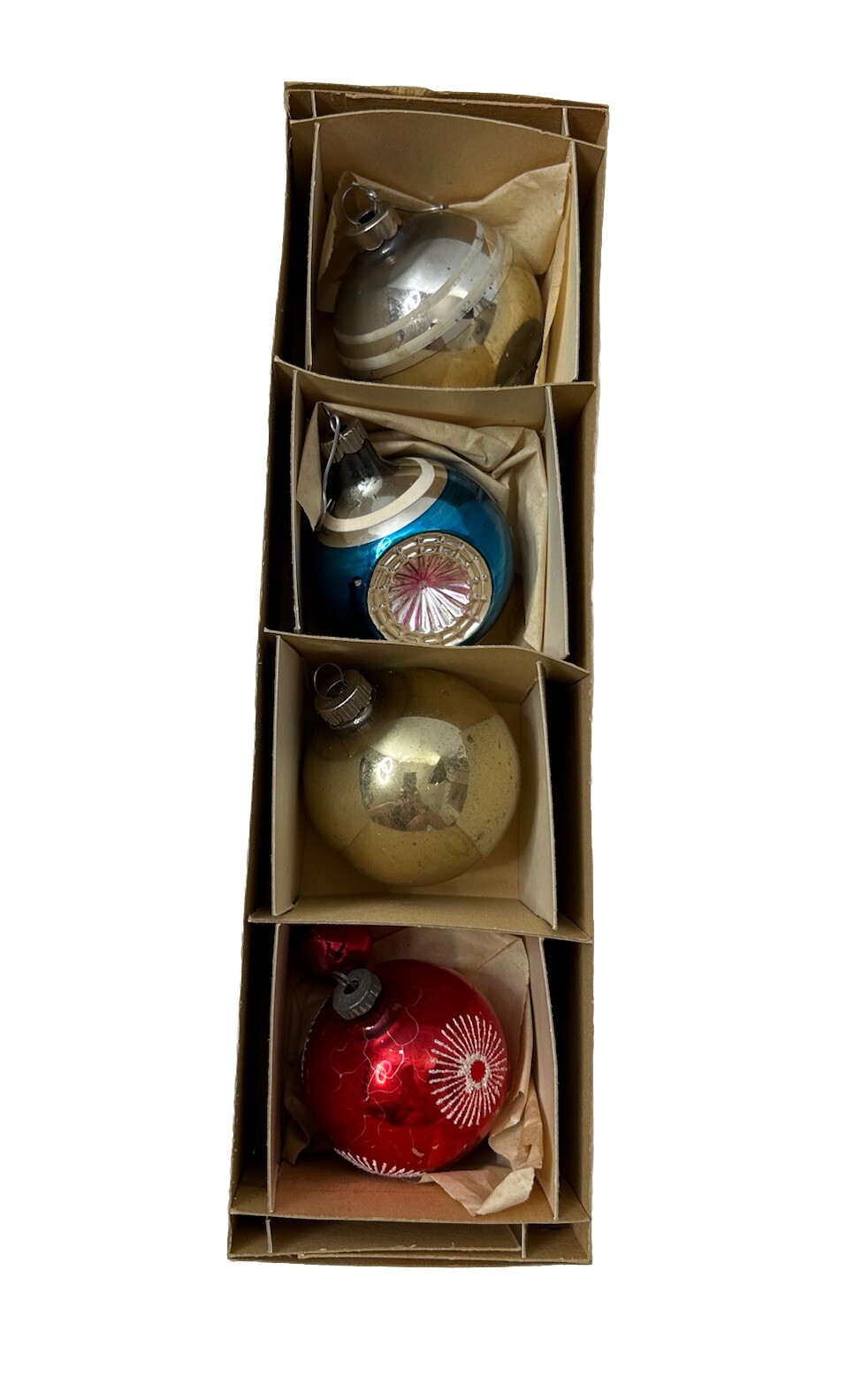 VTG 60s Mercury Glass Indented Christmas Ornaments Bulbs Lot of 4 Germany USA