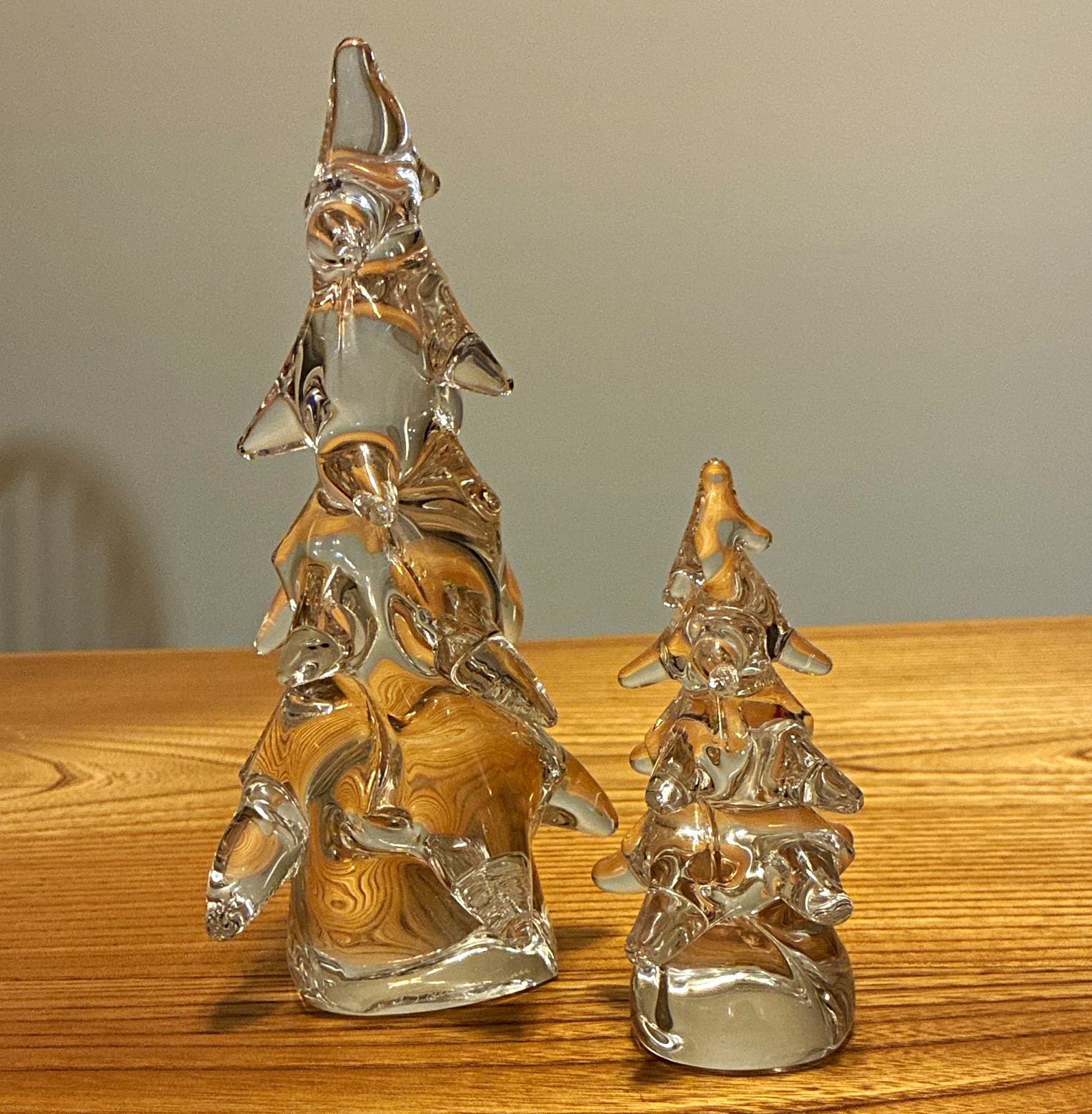 Daum France Rare Set of 2 Clear Glass Christmas Trees