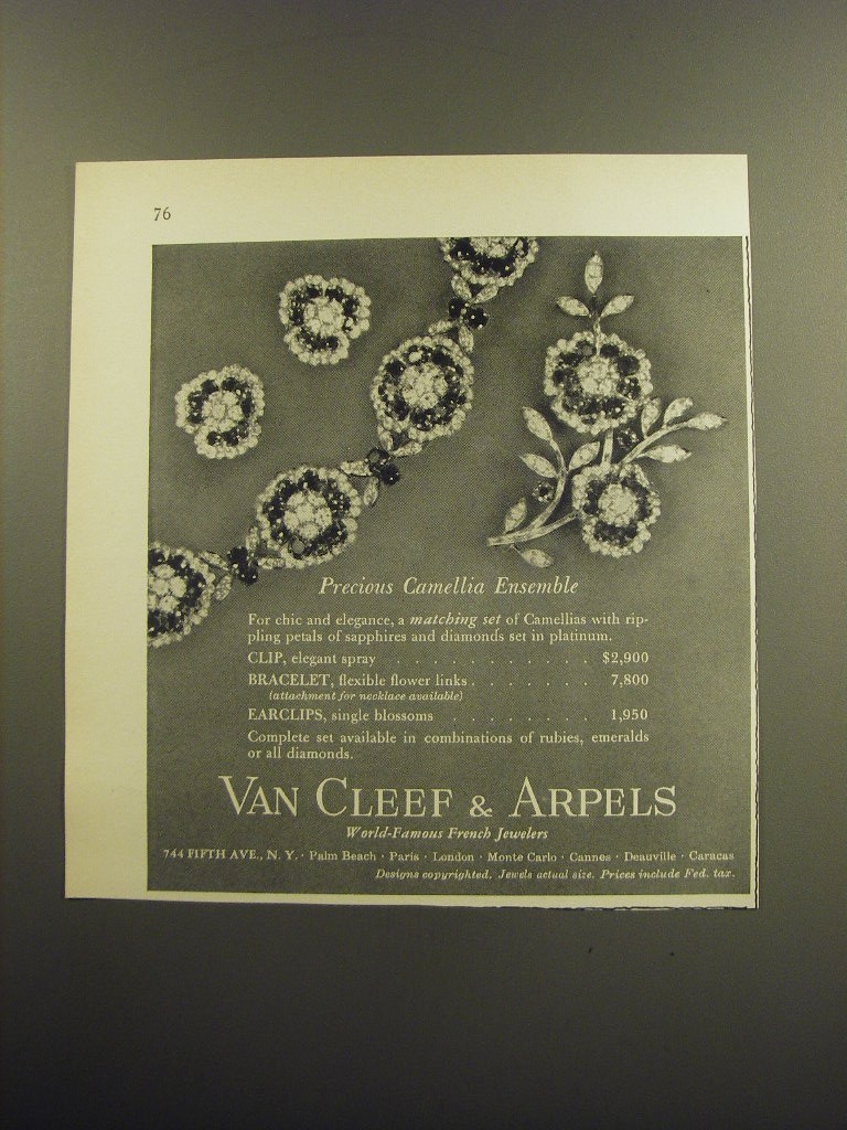 1959 Van Cleef & Arpels Jewelry Advertisement - Precious Camellia ensemble
