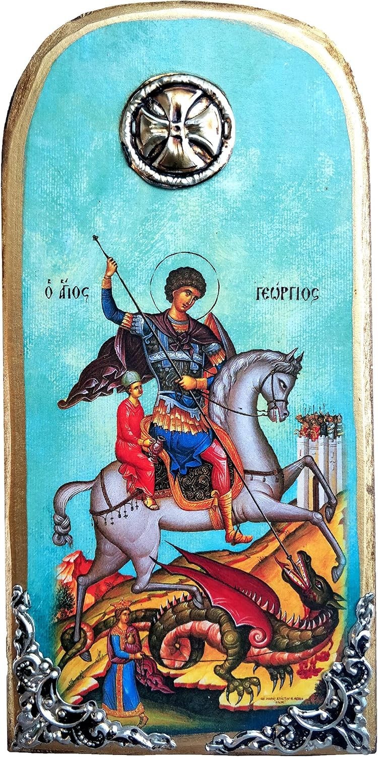 Saint George Icon Orthodox Wooden Handmade Greece OP10