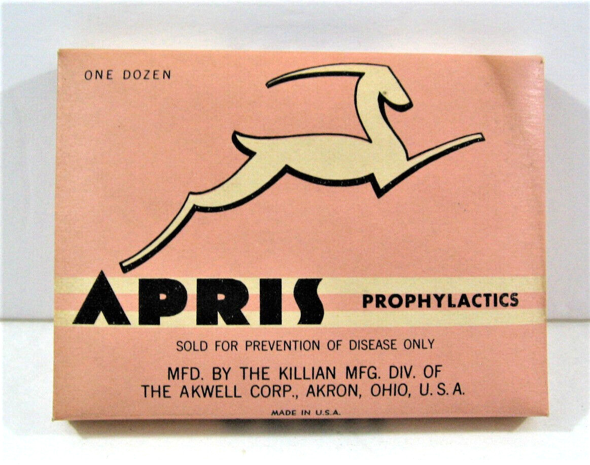 Vintage Apris Old Full Condom 12 Pk Akwell Corp Killian Mfg Akron Ohio Old Stock