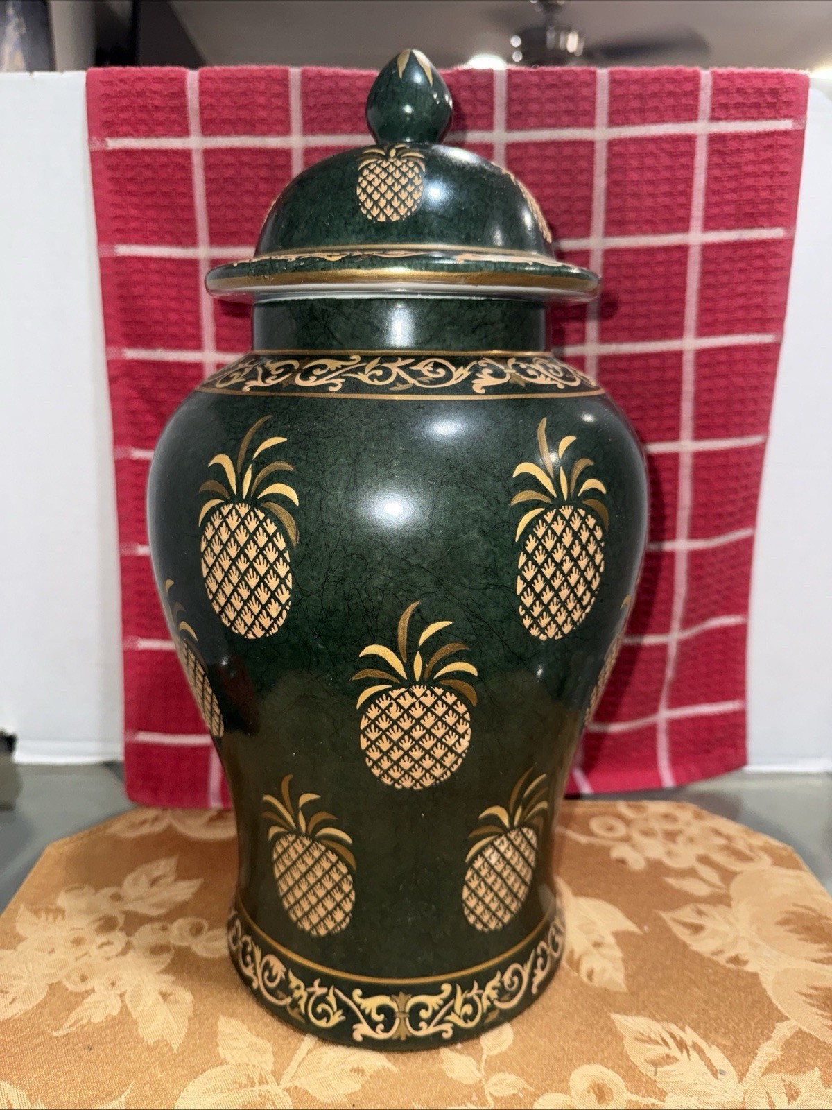 rare ANDREA BY SADEK Jade Green WELCOME PINEAPPLE Chinese Ginger Jar Urn ❤️sj13m