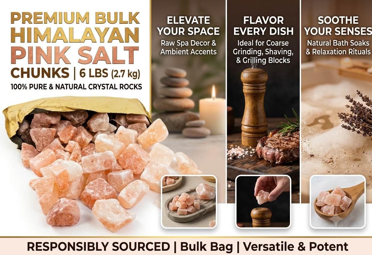6 lb Bulk Himalayan Pink Salt Crystal Chunks Raw Natural Spa Decor Cooking Rocks