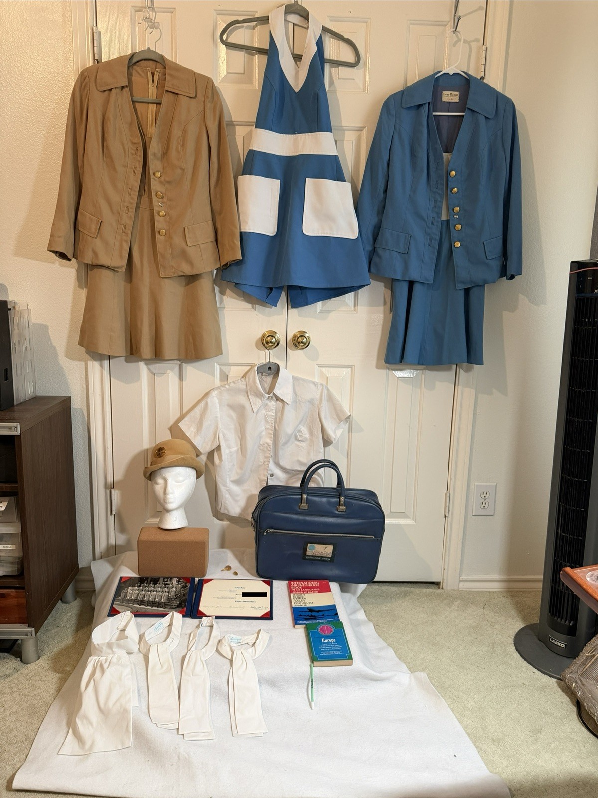 1970s Pan Am Flight Stewardess Collection — Complete Uniforms, Crew Bag, Pic,