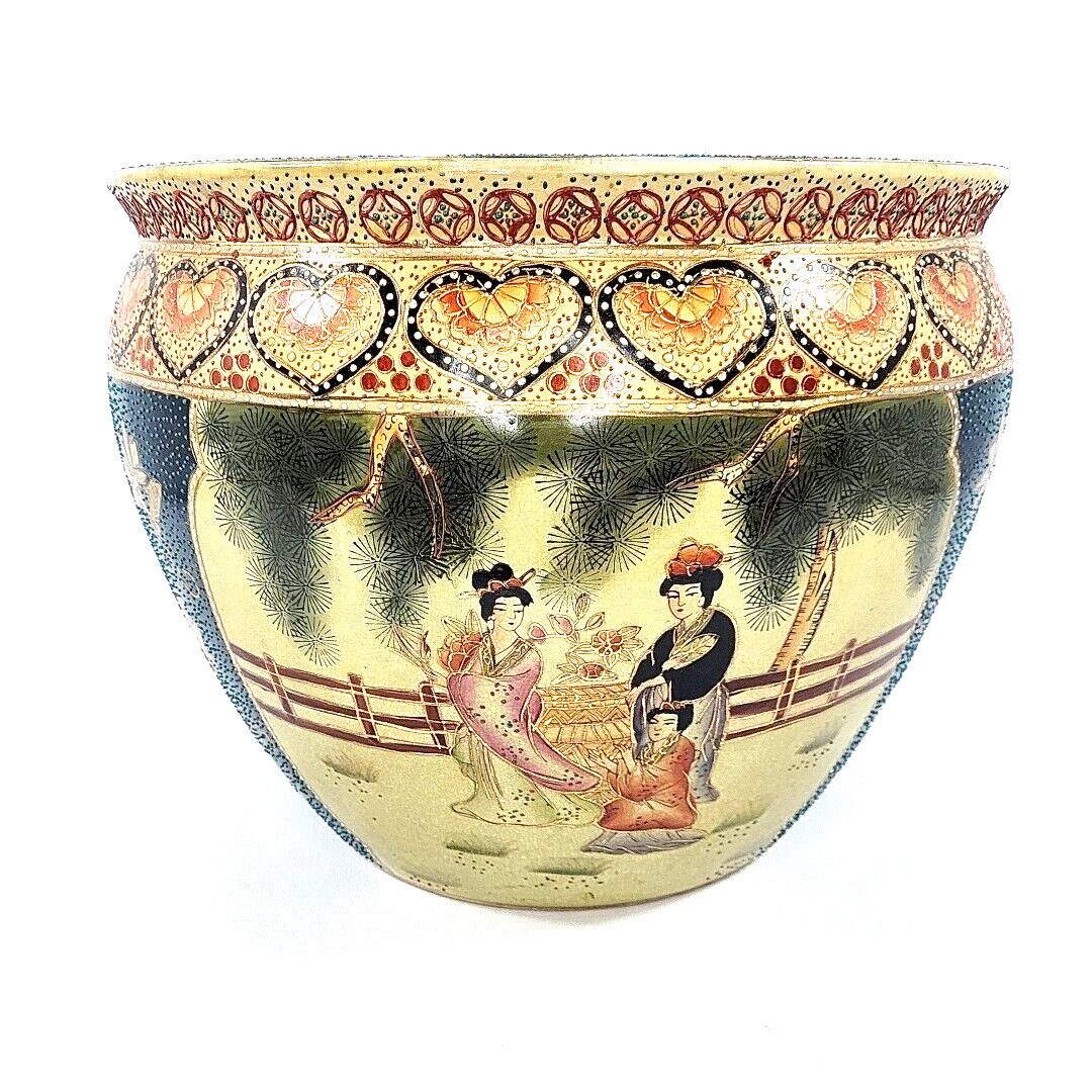 Vintage Chinese Gold Kio Fish Pot Flowers Geisha Girl Planter Heavy 11.5 Vintage Chinese Gold Kio Fish Pot Flowers Geisha Girl Planter Heavy 11.5