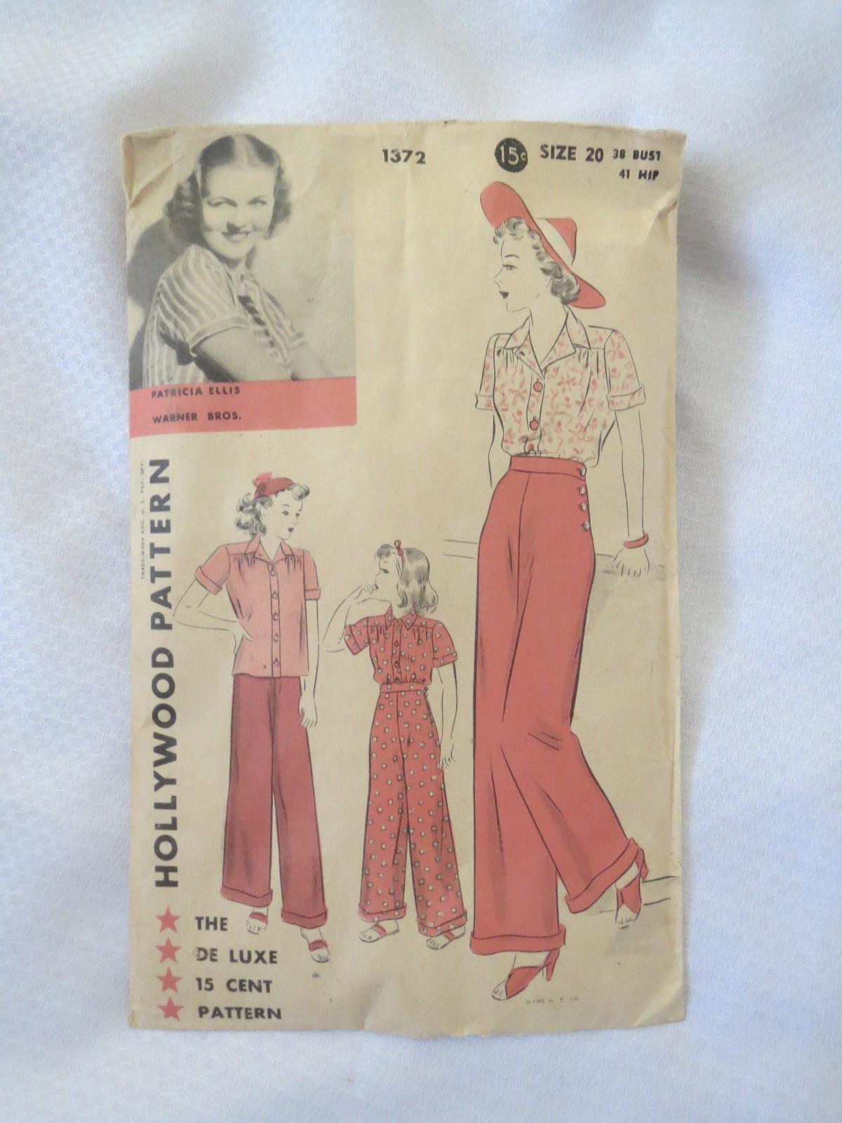 Vintage 30\'s Hollywood Pattern 1372 Sewing Pattern Girls Misses Shirt & Slacks
