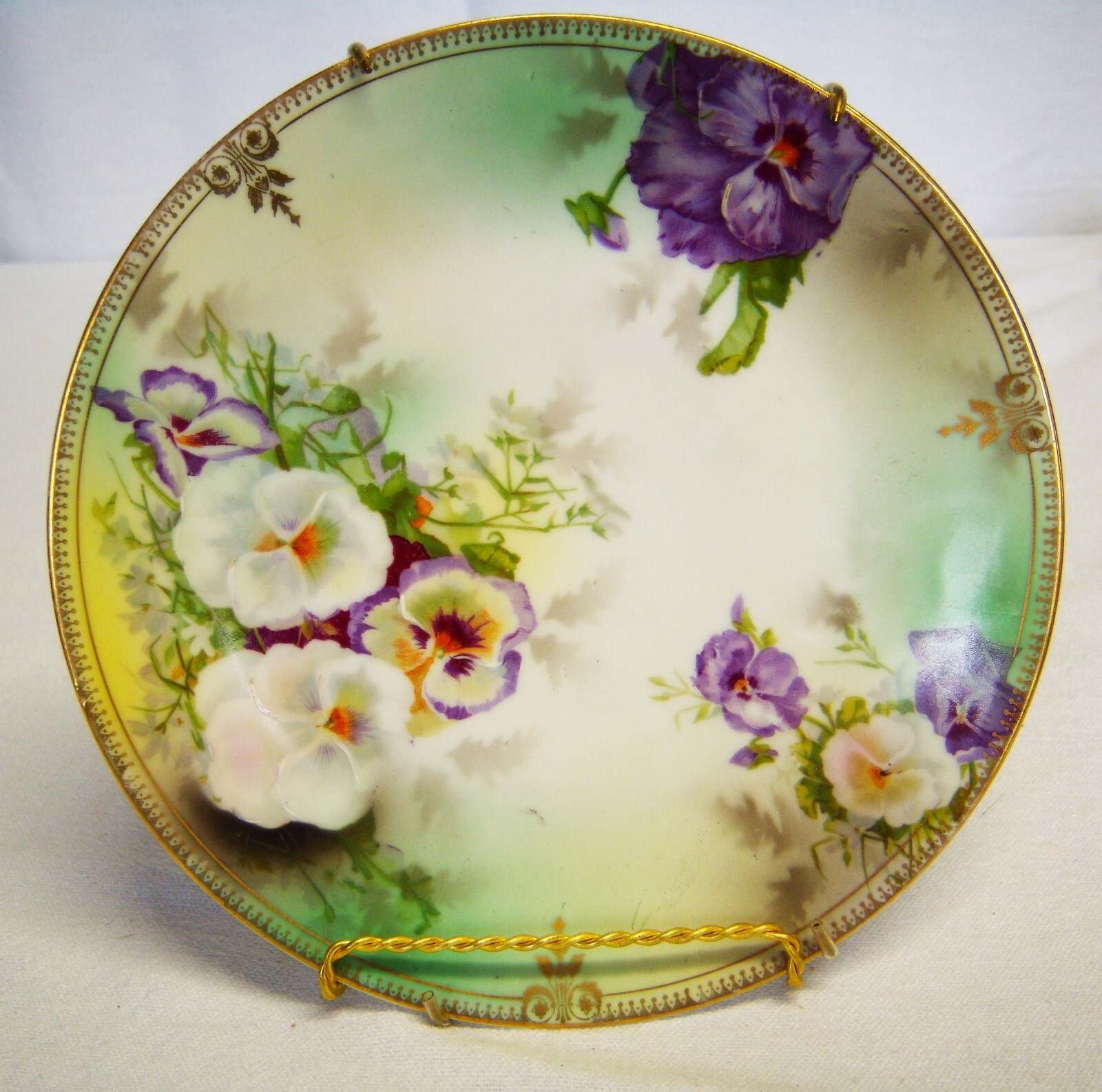 Antiq. Beyer & Boch Royal Rudolstadt Prussia HP Bone China Cabinet Plate Pansie