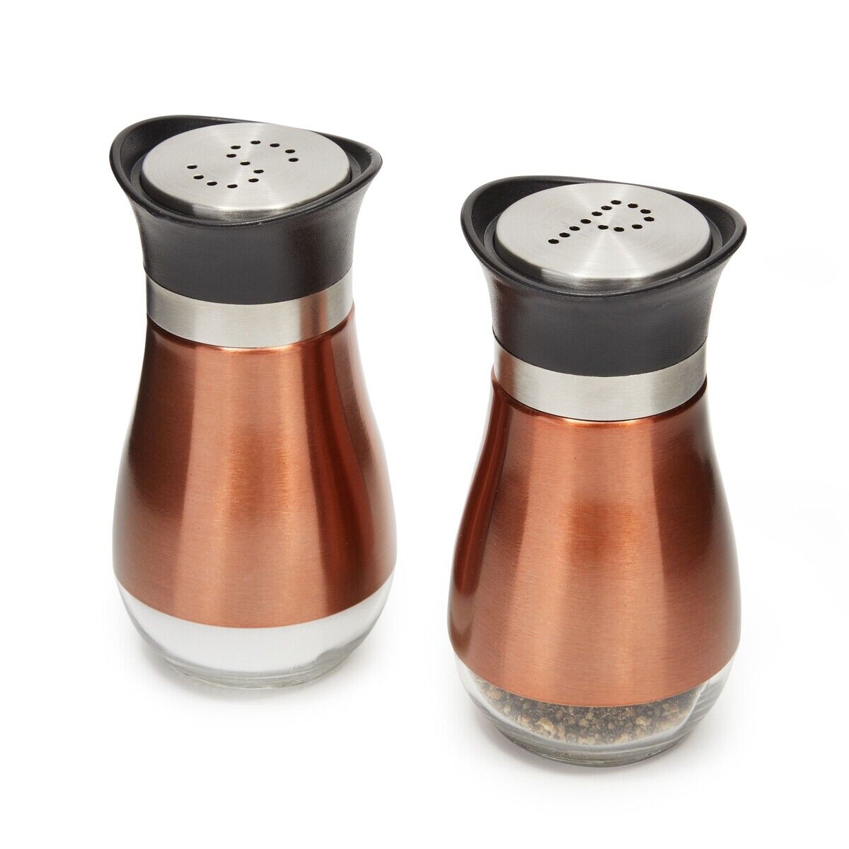 Stainless Steel Copper Salt and Pepper Shakers Set with Glass Bottom, 4oz