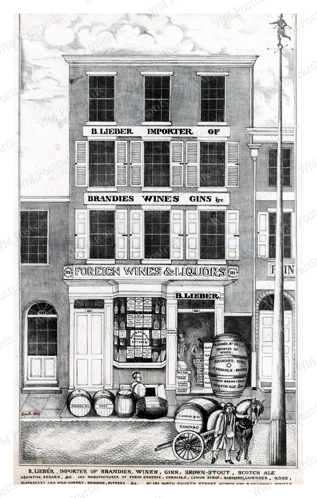 Philadelphia Pennsylvania 1849 Liquor Storefront B. Lieber Standard Postcard