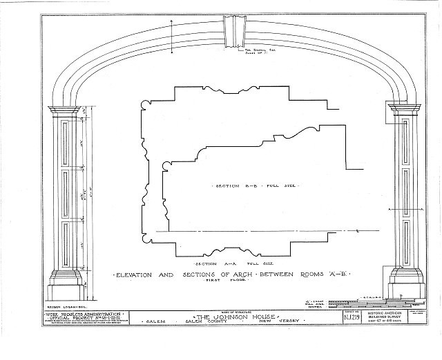Photo:Salem New Jersey Johnson House 1930s HABS arch between rooms plan