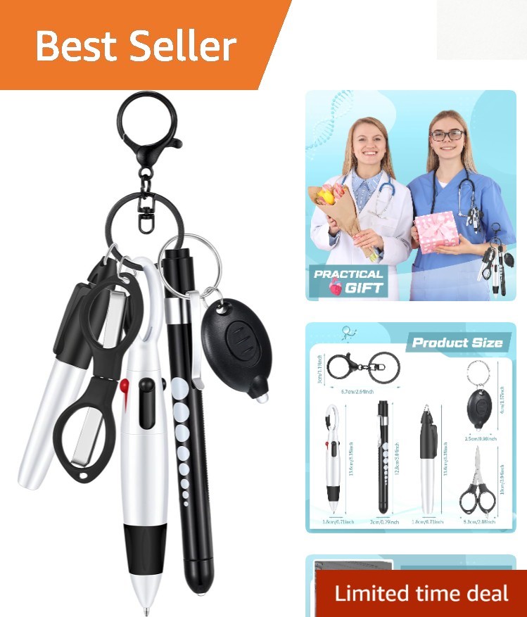 Compact Nurse Pen Set: Durable Tools with Keychain Clip & Foldable Scissors