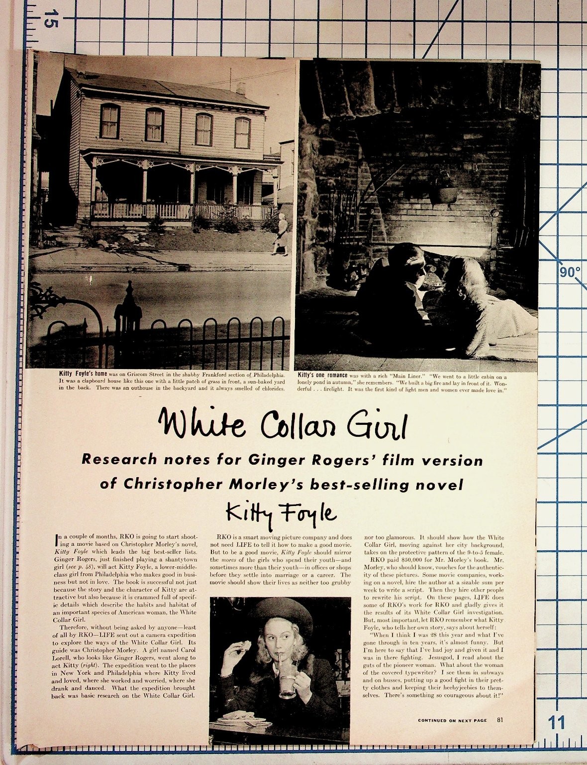 Vintage Ginger Rogers Kitty Foyle RKO Movie Magazine Article 1940s Film Ephemera Vintage Ginger Rogers Kitty Foyle RKO Movie Magazine Article 1940s Film Ephemera