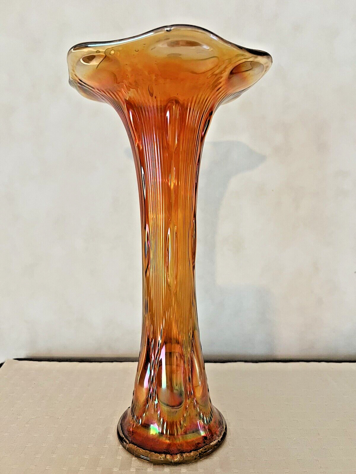 Atq. Imperial Glass Co. marigold carnival glass vase BEADED BULL\'S EYE c.1904