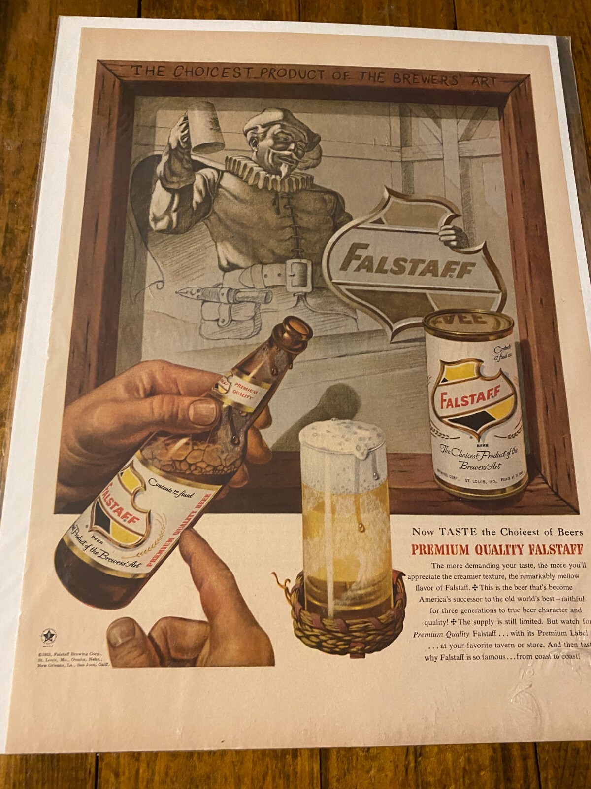 Vintage 1953 Falstaff Beer Premium Quality ad