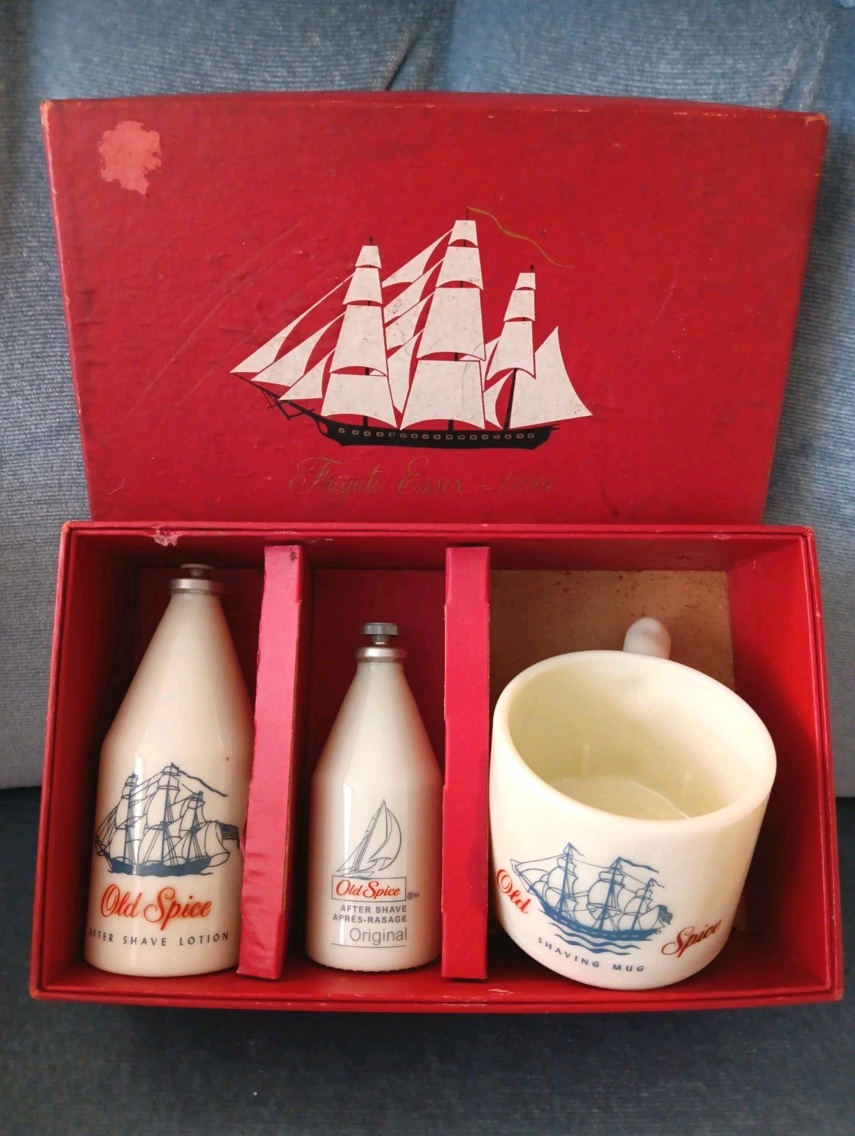 Vtg Rare 1950's Old Spice #376 Frigate Essex 1799 Men Gift Set of 3 Shulton INC 