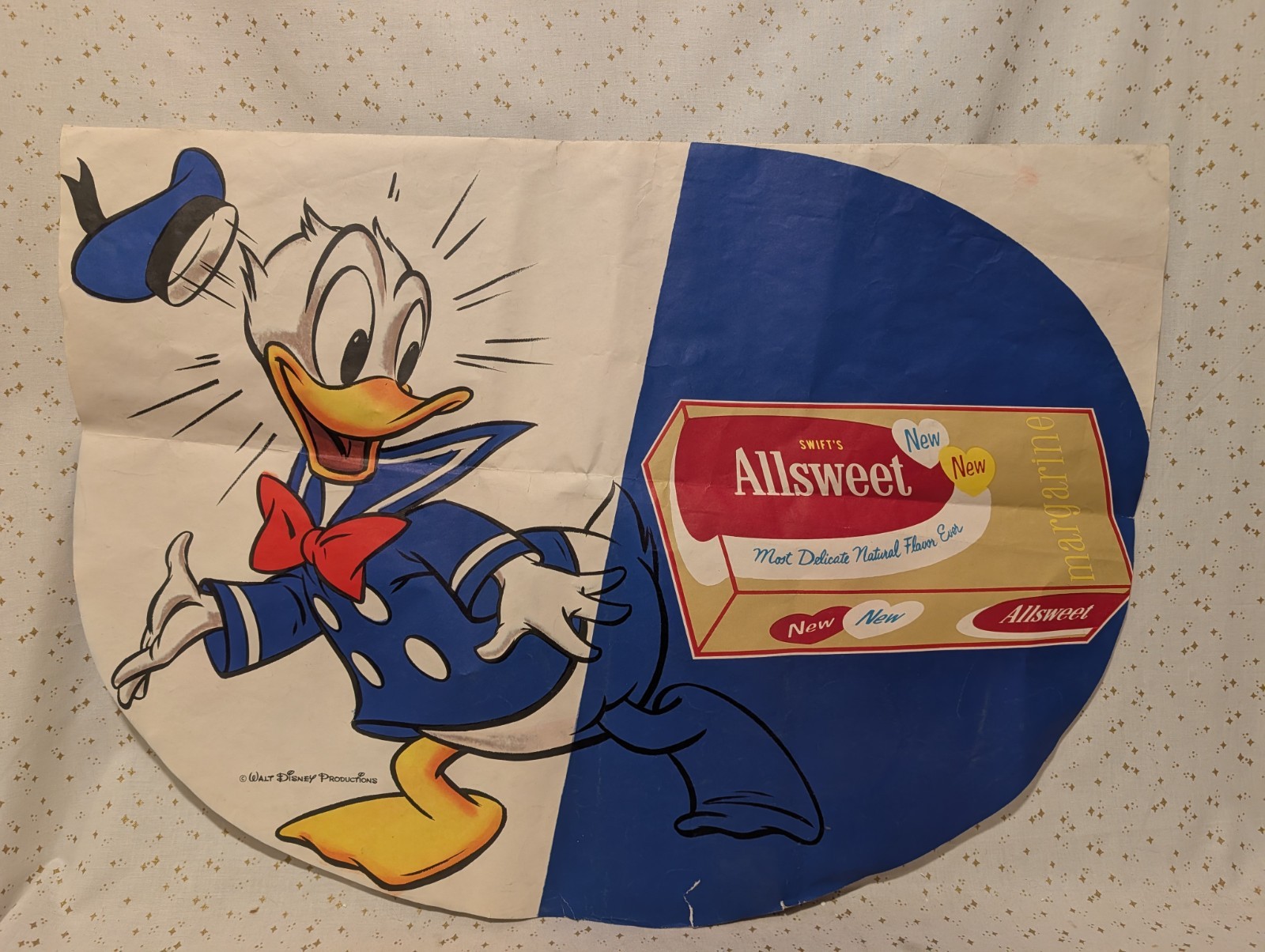 VTG Disney Donald Duck Advertisement Swift's Margarine Grocery Poster Sign VTG Disney Donald Duck Advertisement Swift's Margarine Grocery Poster Sign