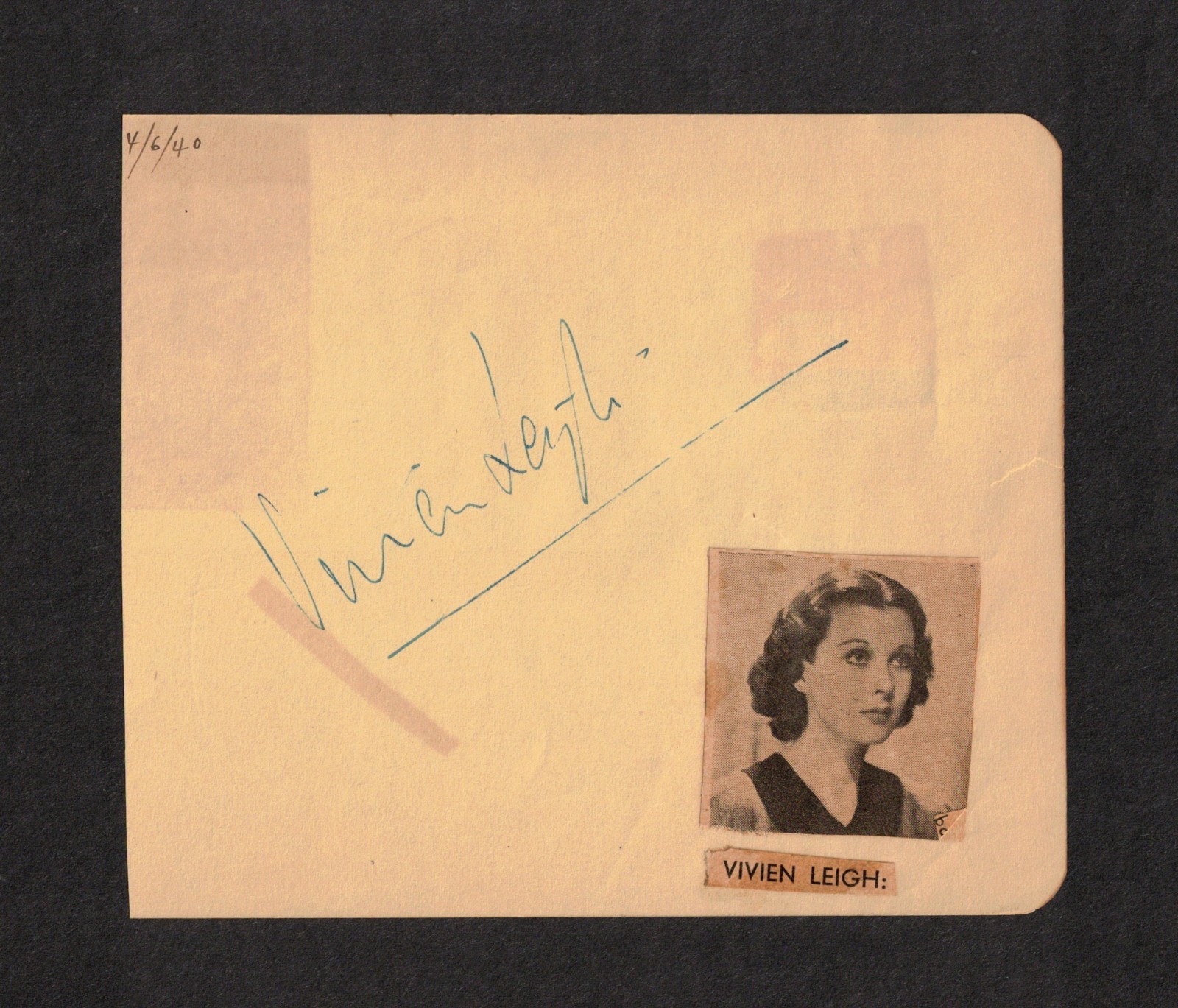 Vivien Leigh Actress Original Signed Autograph Album Page Gone with the Wind