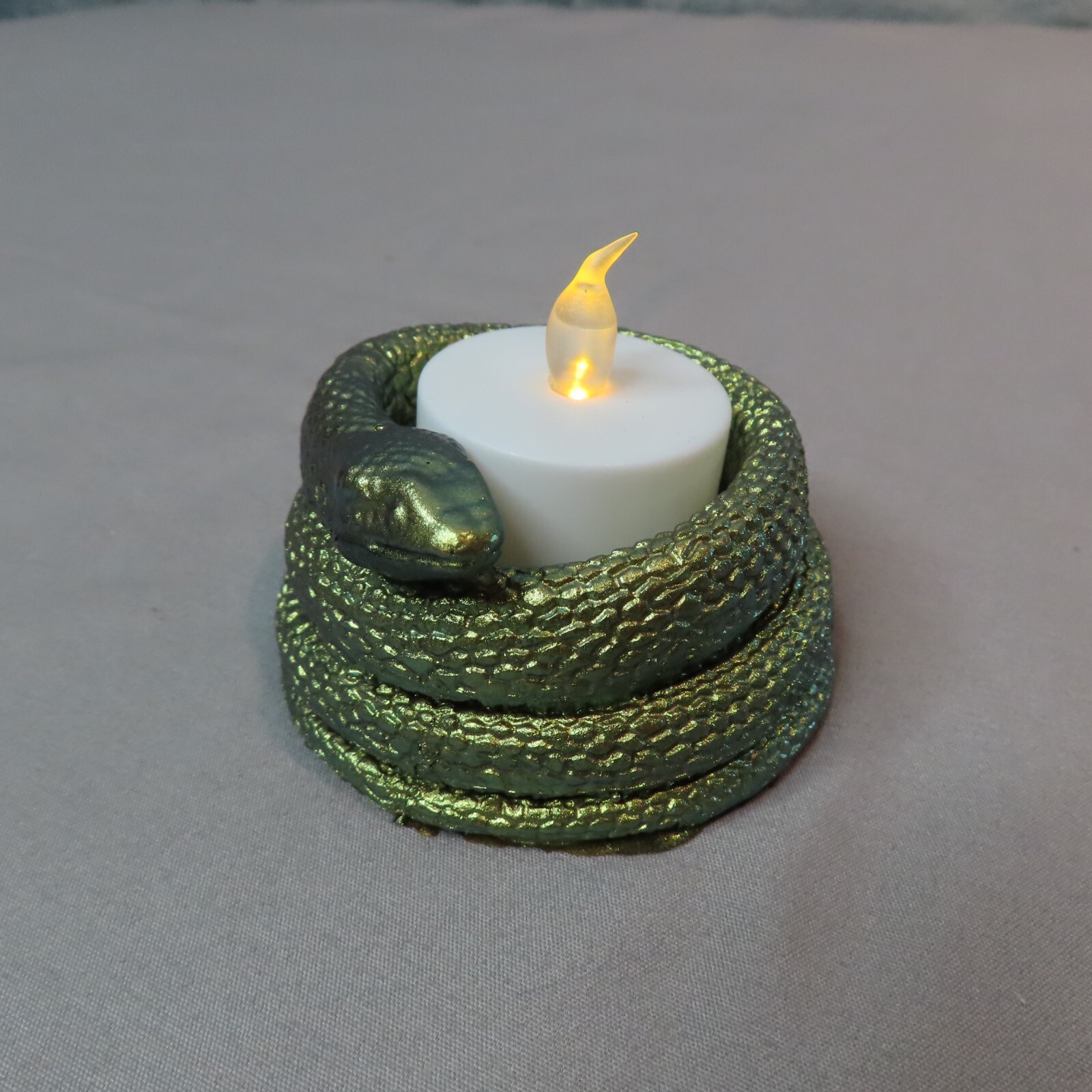 SNAKE Tealight Candle Holder Gold Chameleon Resin Halloween Goth Serpent Wicca