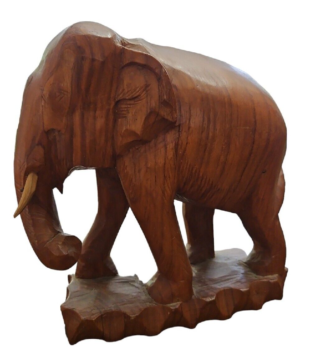 Vintage Elephant Statue Hand Carved Wooden Solid Wood 9\