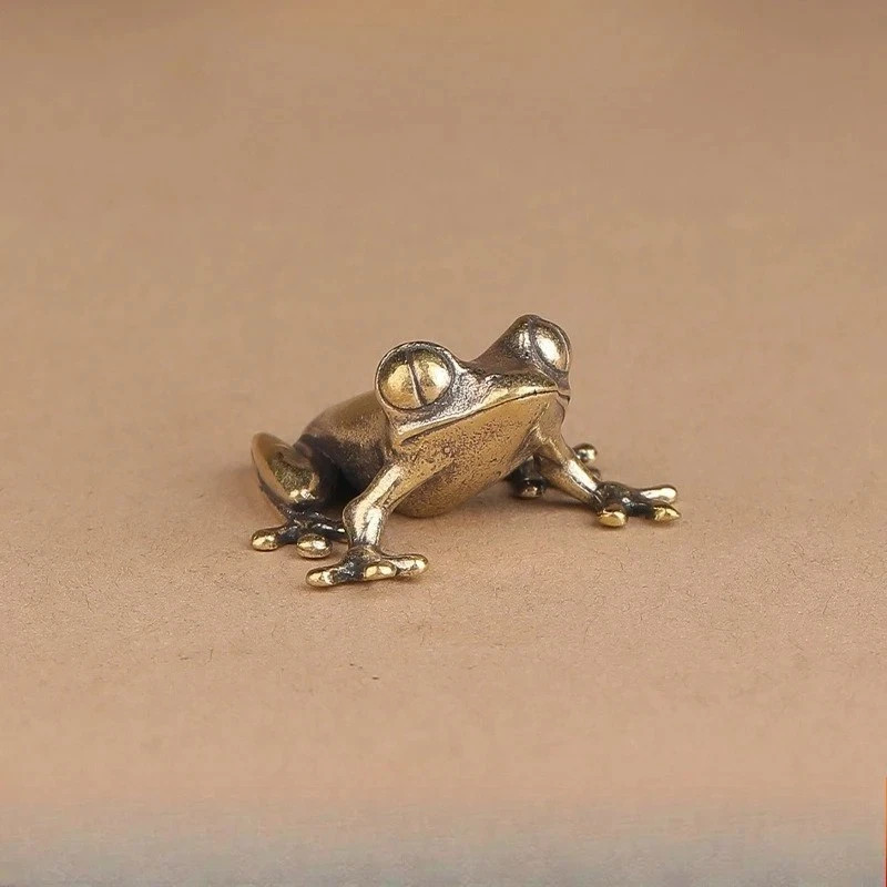 Brass Frog Figurine Small Animal Statue Table Office Home Decoration Toy Gifts