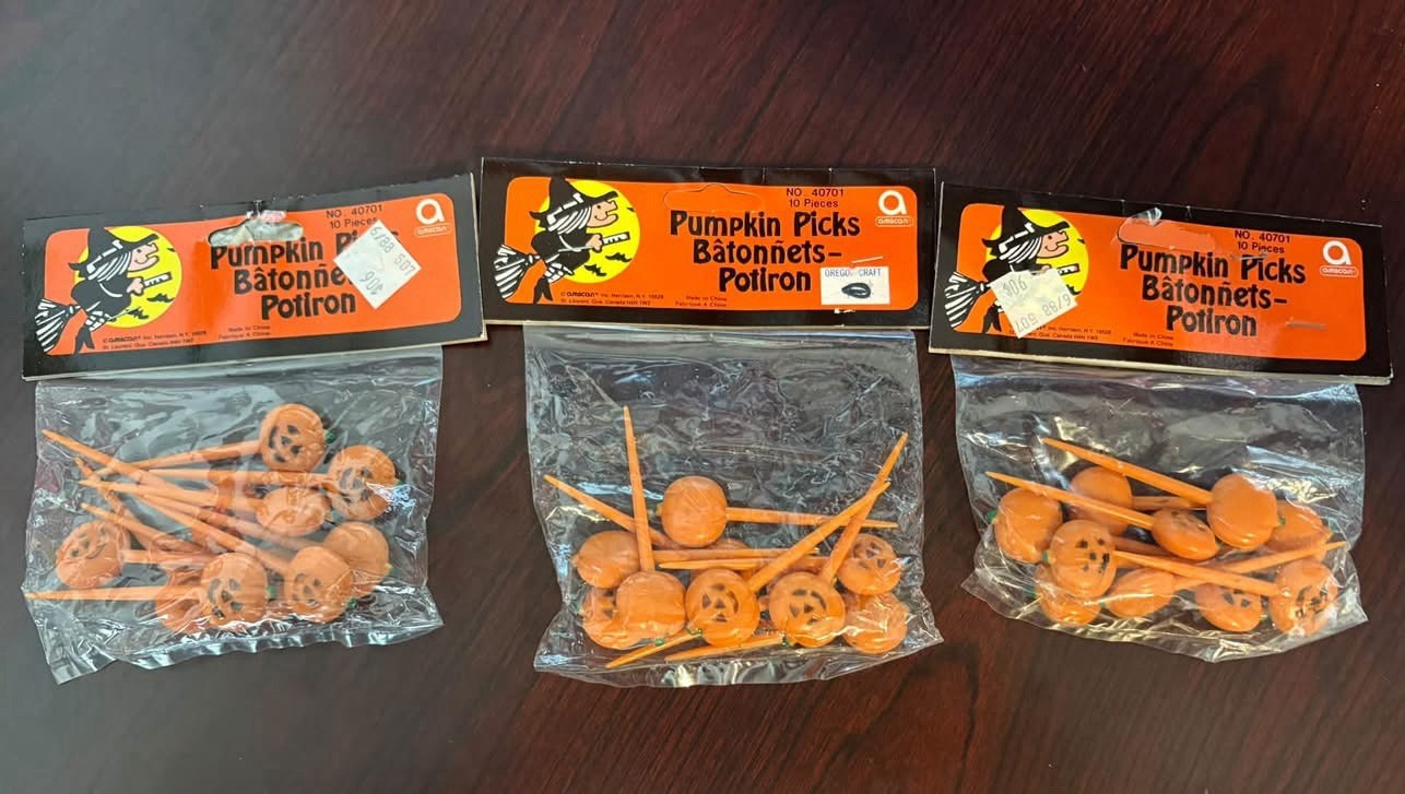 Vintage Halloween Pumpkin Picks by Amscan Lot Of Three October 31st