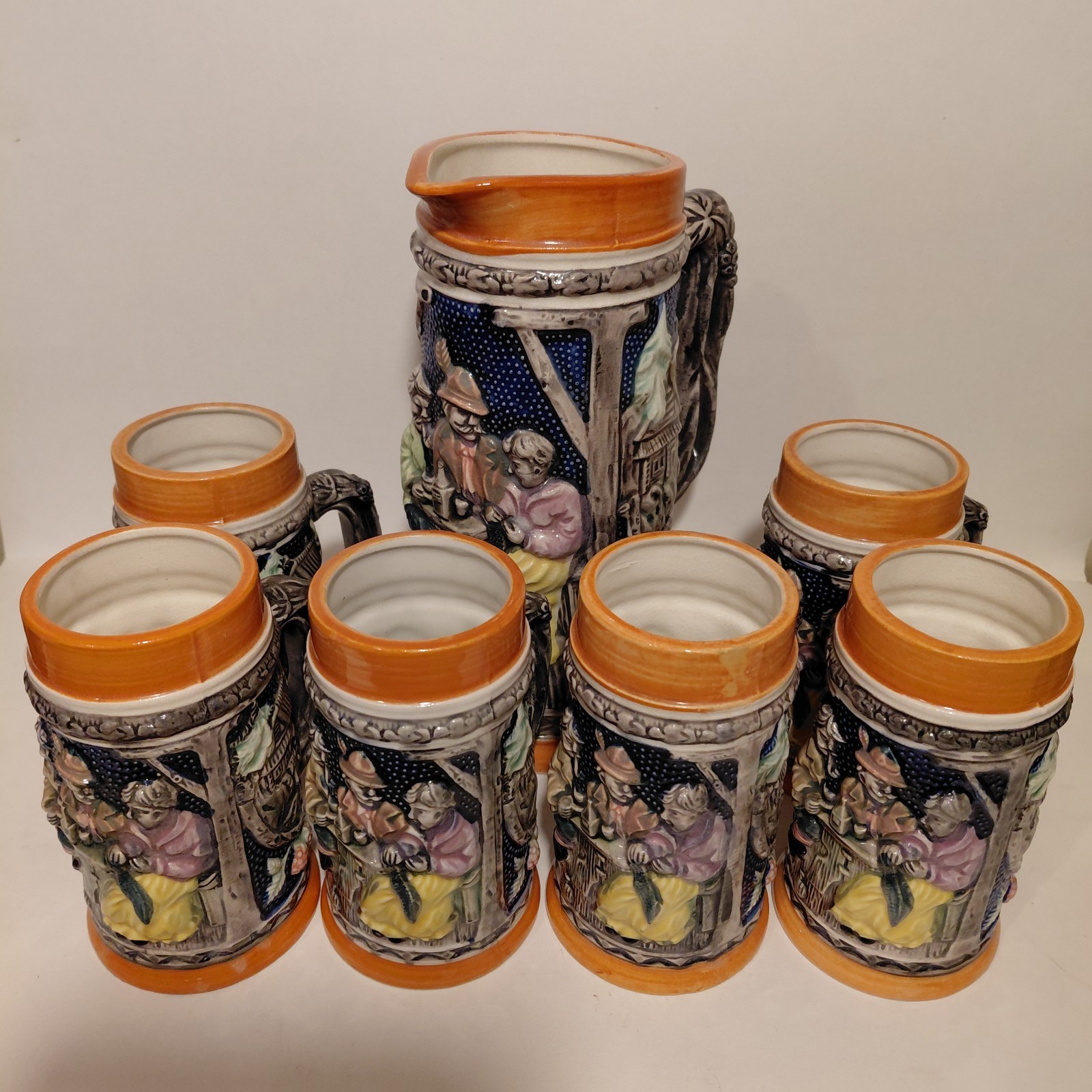 Vintage Relco German Style Ceramic Beer Stein Pitcher & Mug Set - Made In Japan