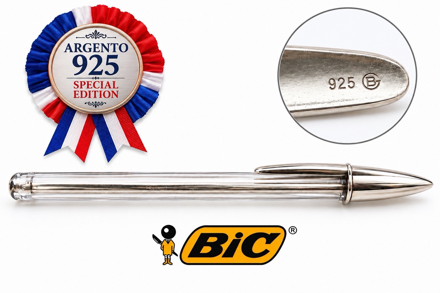 BIC Ballpoint Pen Silver Plated 925 Crystal Silver Special Edition