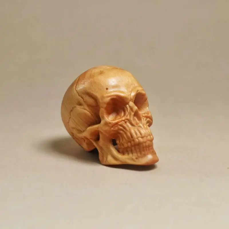 Natural Cypress Engraved Skull Statue Halloween Home Car Bar Party New Decor