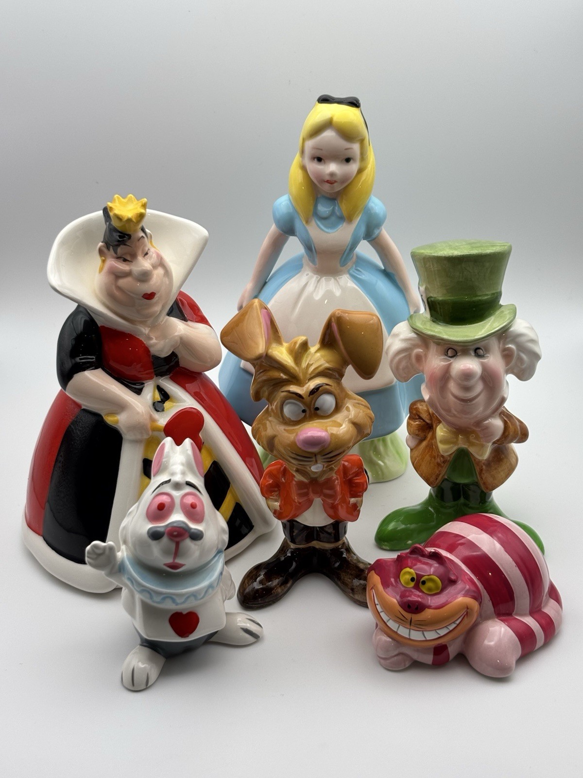 Vintage Disney Alice in Wonderland Ceramic Figurines Rare Set of 6
