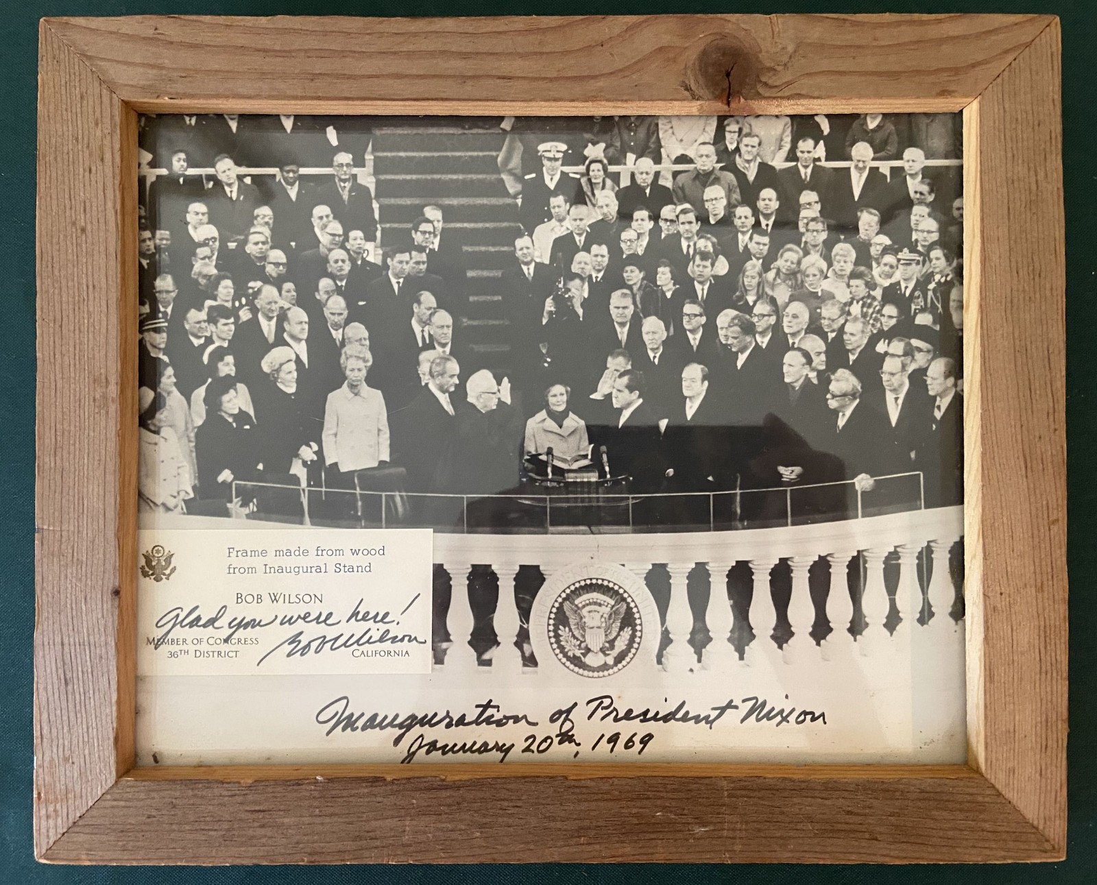 Wood Frame from Richard Nixon\'s Inauguration Stand Photo 1969 Bob Wilson Signed