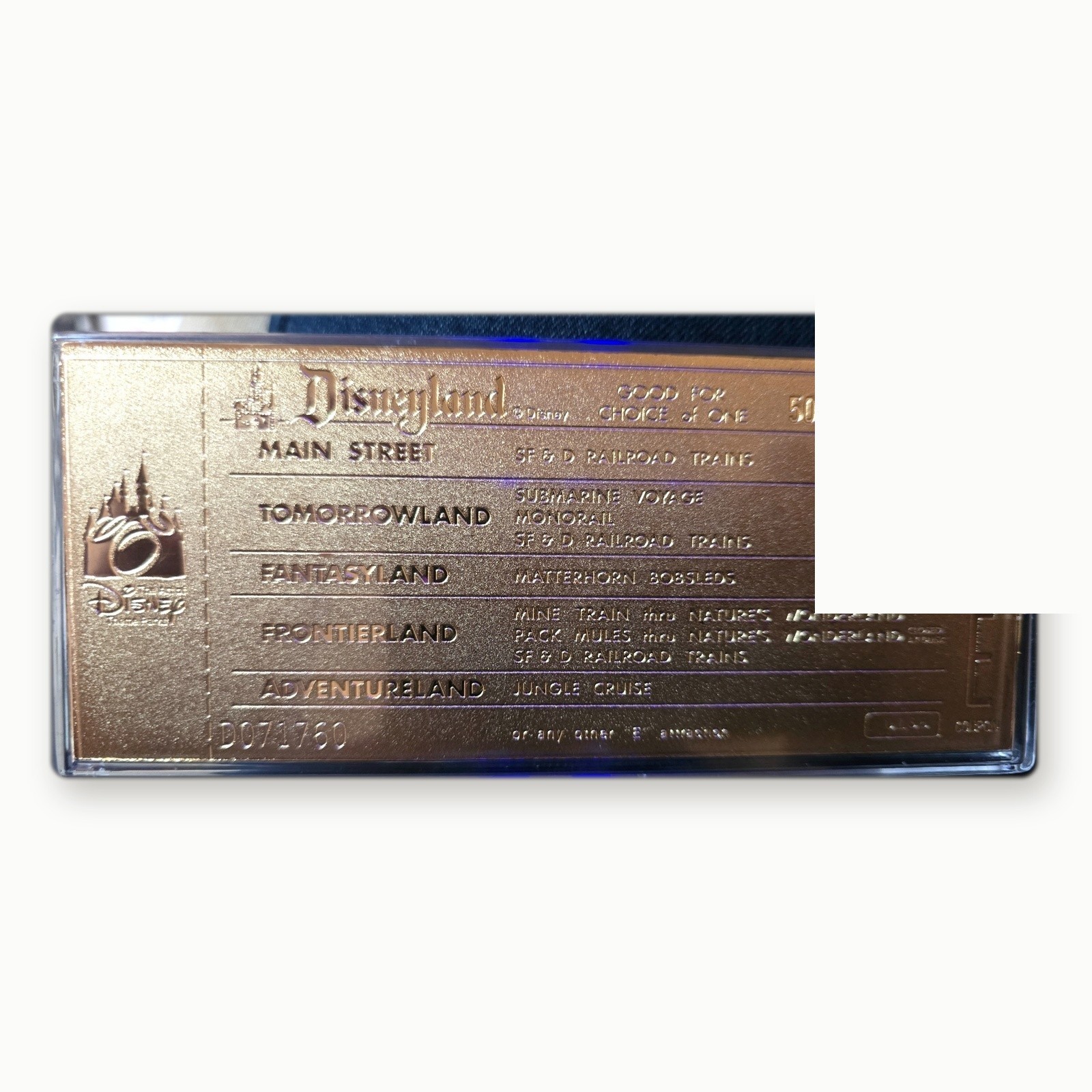 Disney Jungle Cruise 24K Gold Plated Ticket 50th Anniversary LE 1977 w/ Box