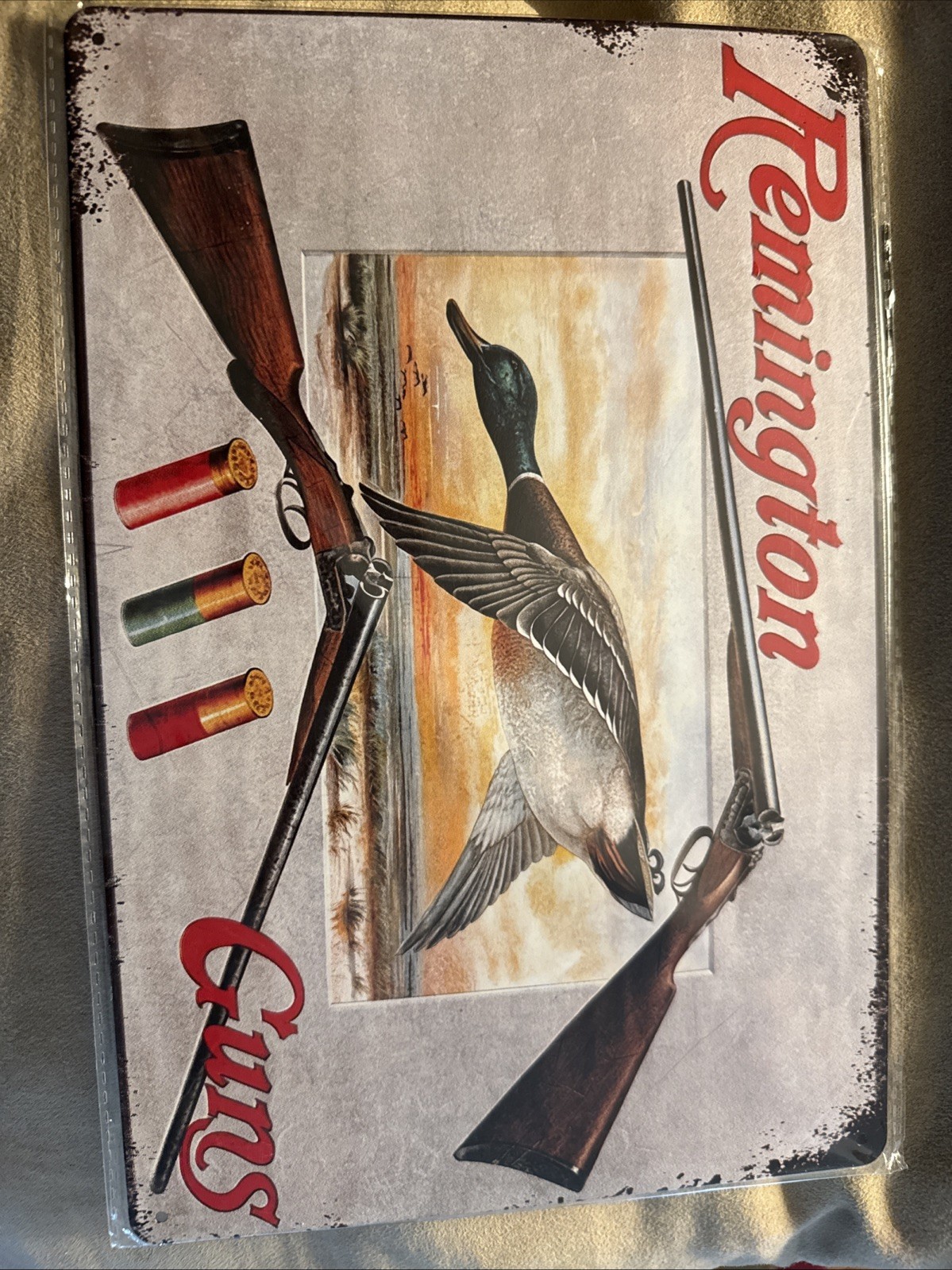 “Remington Guns” W/Two Shot Guns & Mallard Duck Metal Tin 8”x12” “Remington Guns” W/Two Shot Guns & Mallard Duck Metal Tin 8”x12”