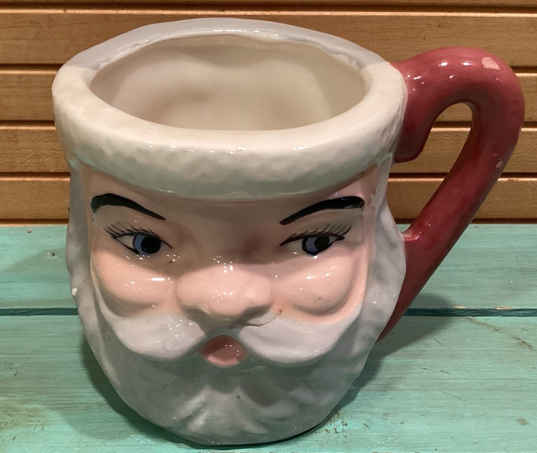 Vintage Double Face Santa Mrs. Claus Mug, 3.5”