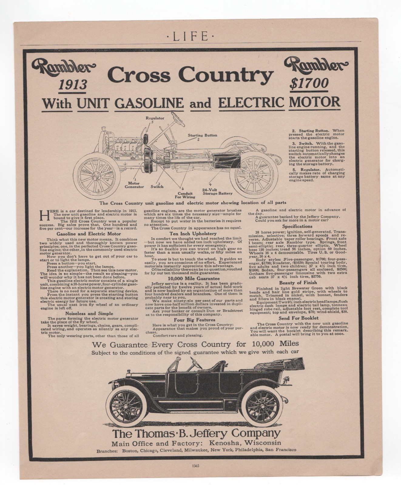 1912 Rambler Cross Country Car Brass Era Pre-WWI Auto Gas Electric Motor ad