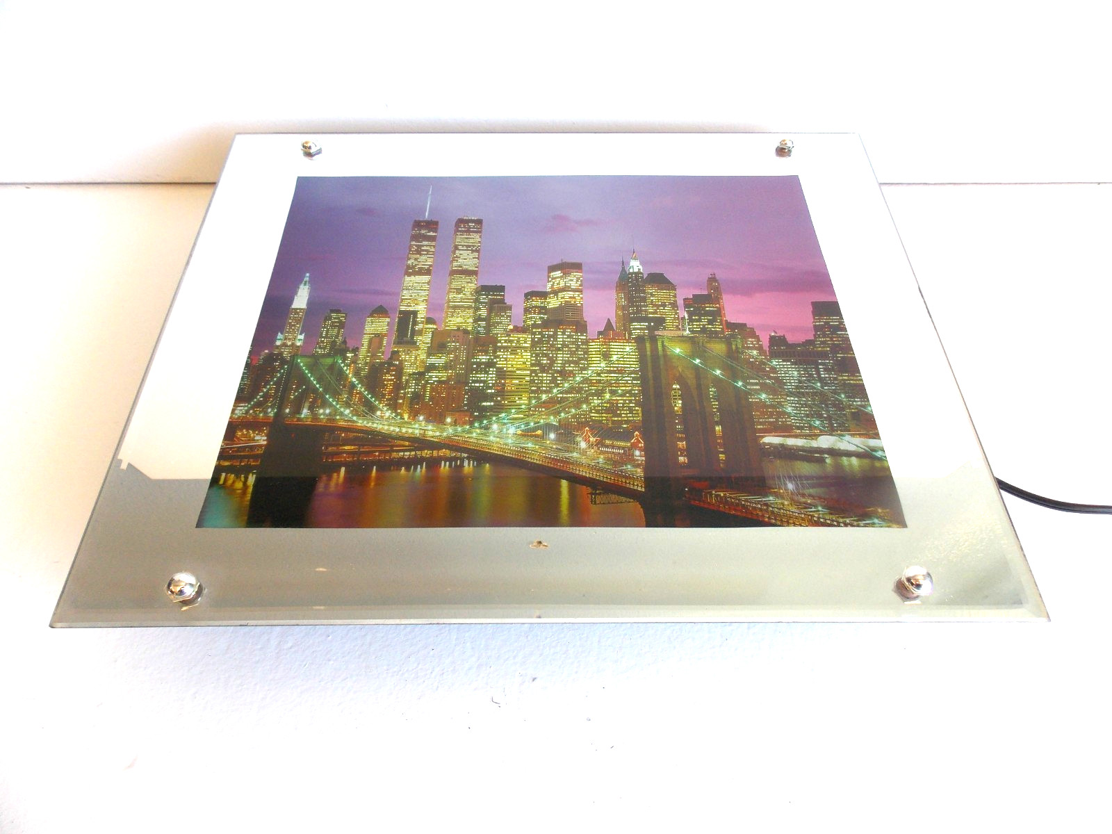 VINTAGE NEW YORK CITY SKYLINE TWIN TOWERS LIGHTED MOTION MIRROR W/ SOUND *