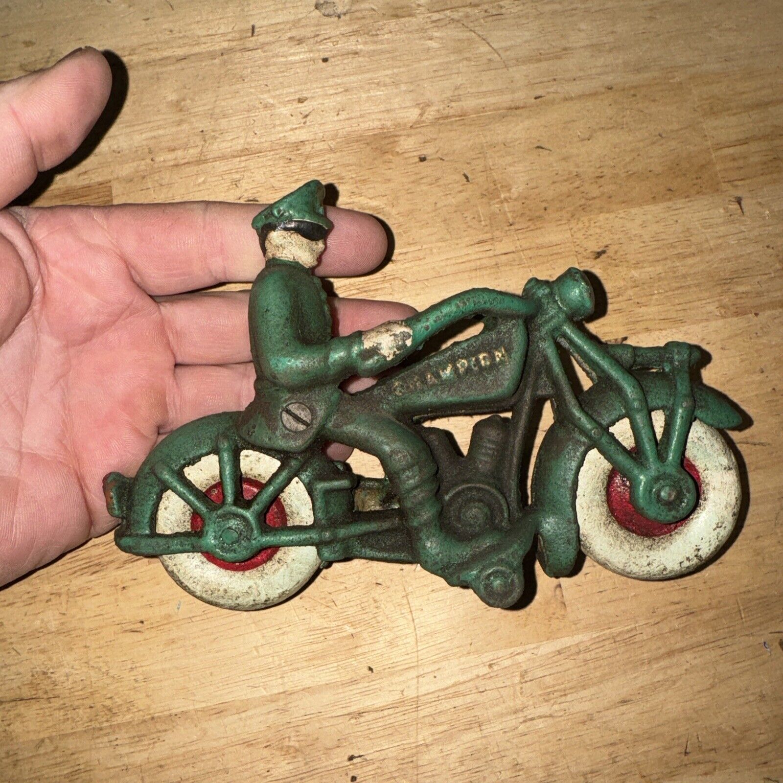 Cast Iron Police Motorcycle Metal Patina Fatboy Sheriff Biker Collector GIFT