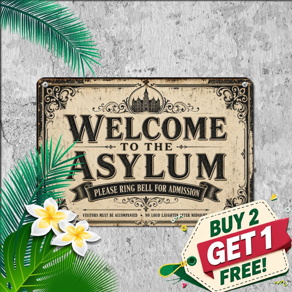 Asylum Patient Wing Caution Sarcastic Home Humor Plaque Retro Metal Tin Sign