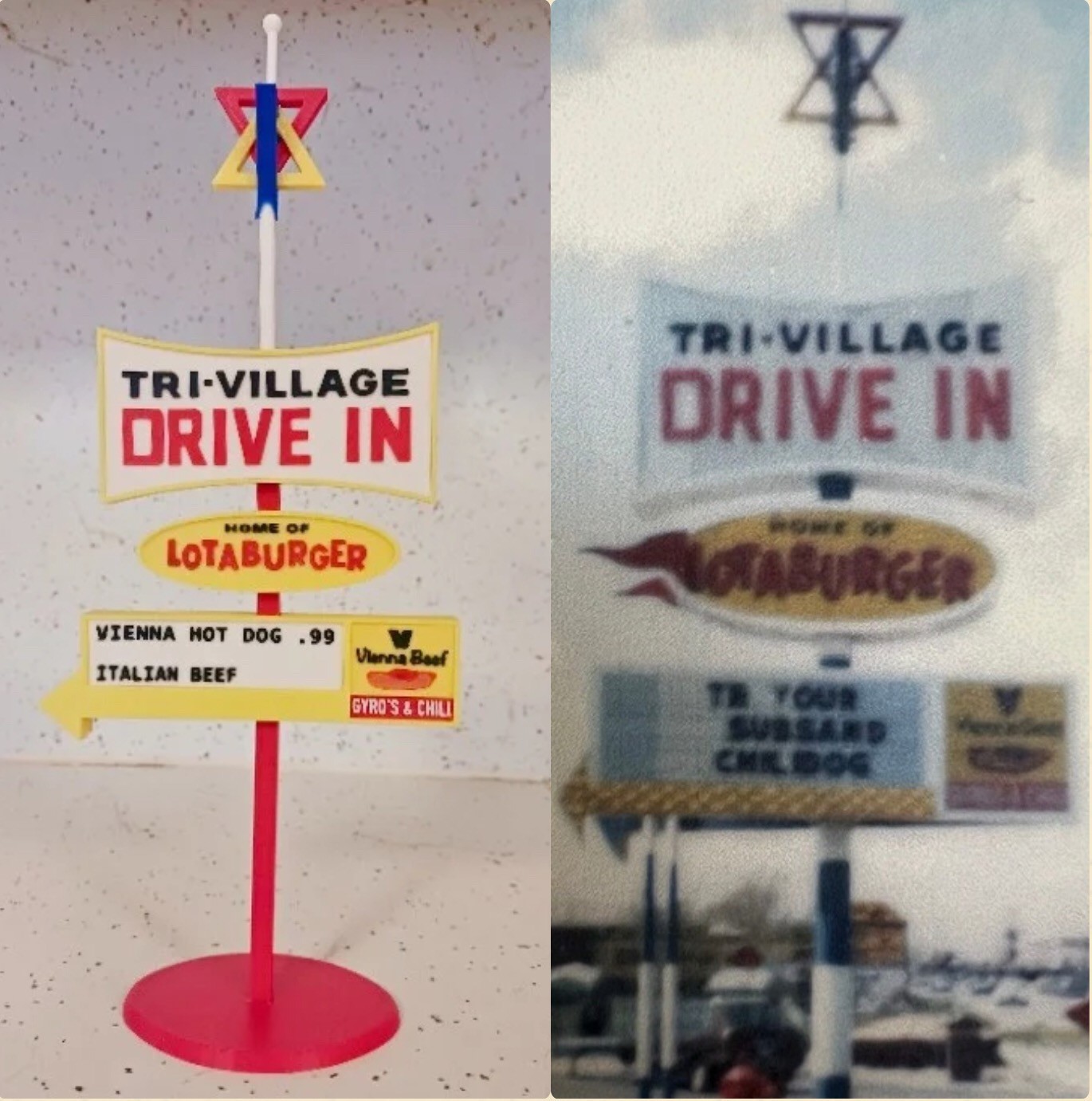 TRI-VILLAGE DRIVE IN Custom 3d Printed Miniature Sign 10+\