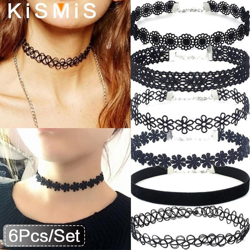 6pcs Black Lace Choker Set, Gothic Punk, Vintage Elastic Necklaces, Women’s Jewe 6pcs Black Lace Choker Set, Gothic Punk, Vintage Elastic Necklaces, Women’s Jewe