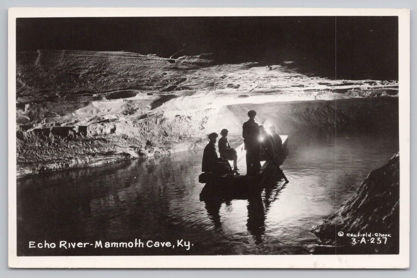 RPPC Echo River Boat Lights Mammoth Cave Nat'l Park, Kentucky Postcard Caufield 