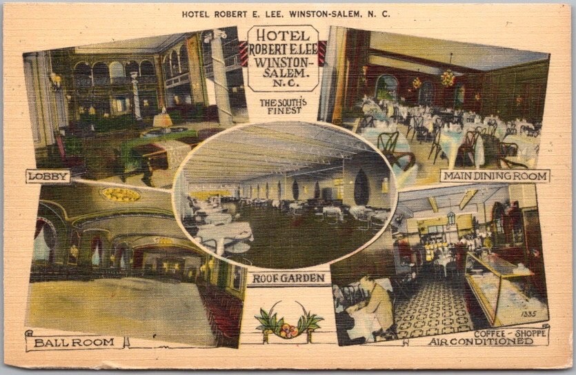 c1940s Winston-Salem, North Carolina Linen Postcard HOTEL ROBERT E. LEE 5 Views