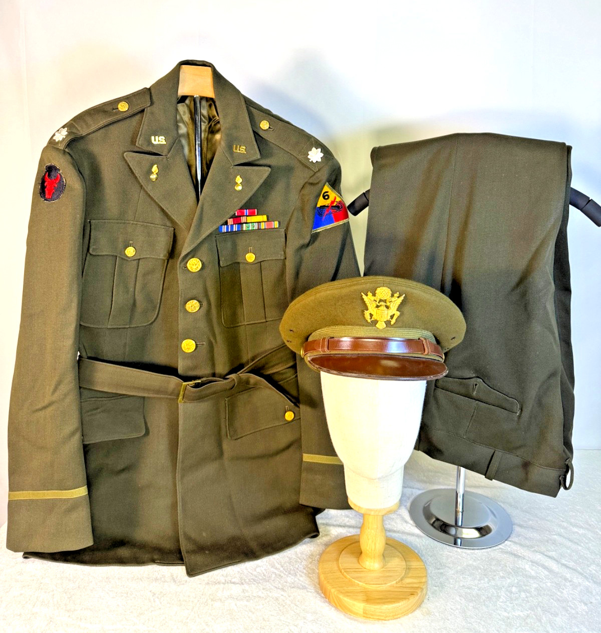 WWII US ARMY MAJOR ORDNANCE CORPS 6TH ARMORED 34TH DIVISION OFFICER UNIFORM SET