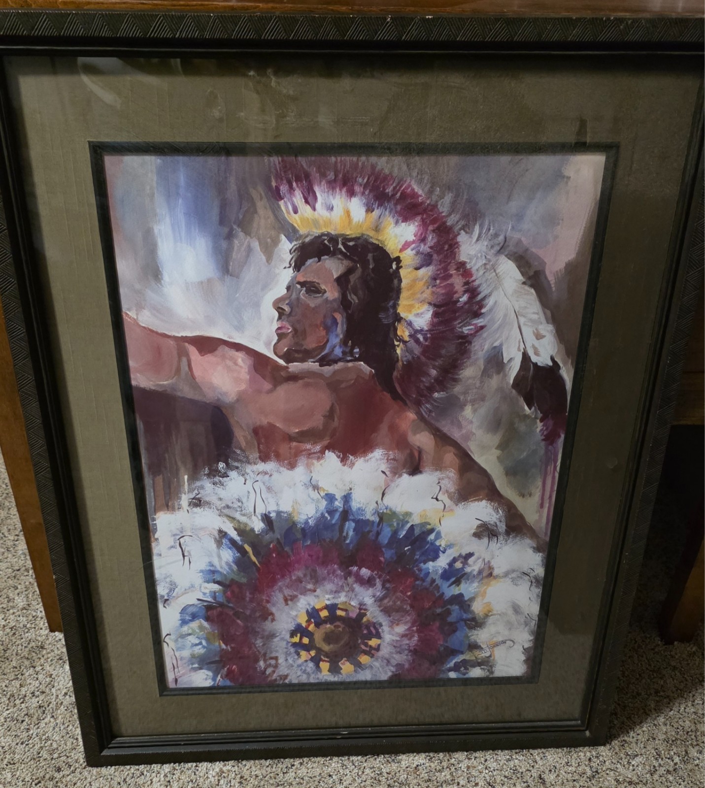Vintage Native American Framed Art Signed S D Johnson 26x32 Navajo Western Wall