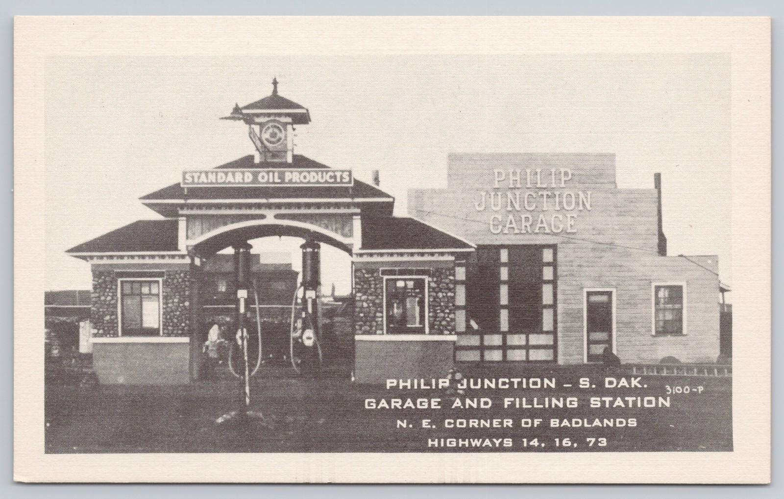 Philip Junction South Dakota Garage Filling Station Postcard