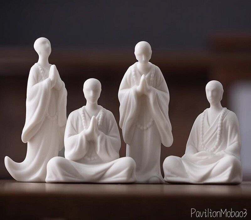 4 Pcs Ceramic Monk Statue Buddhism Zen Table Figure Decor