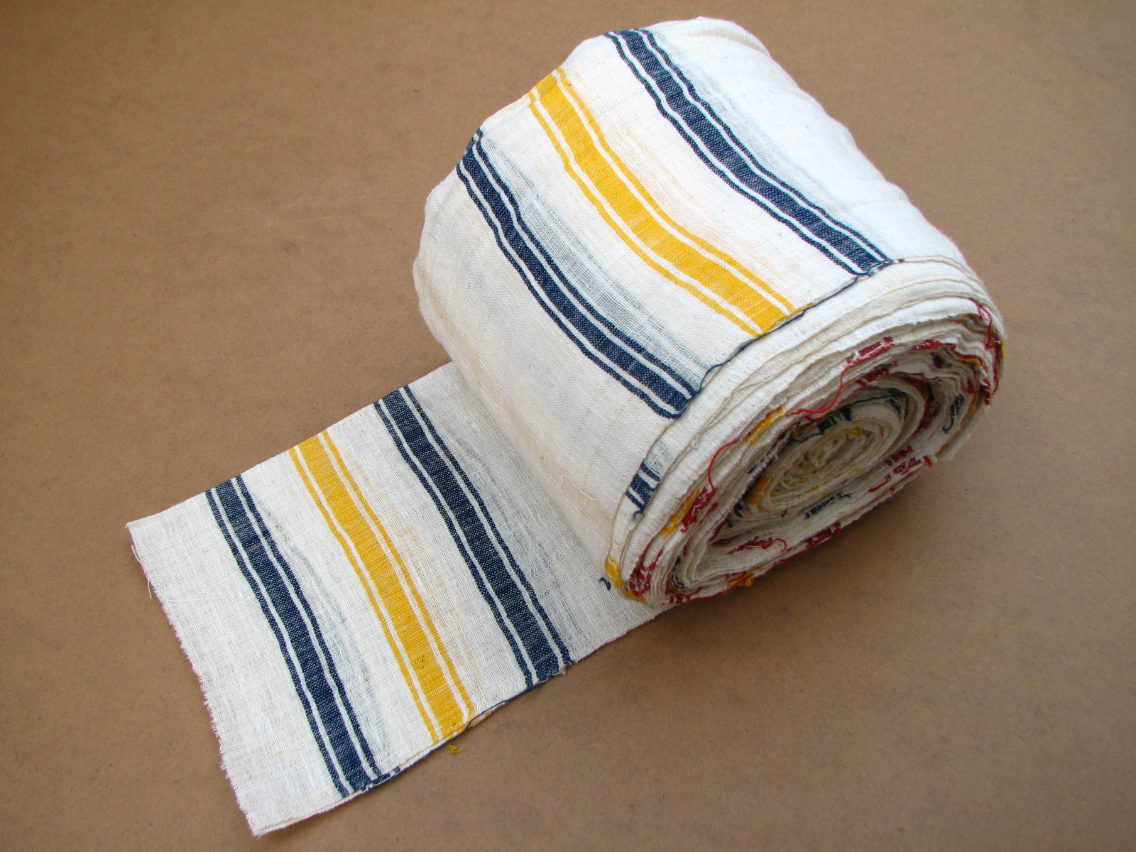 Homespun Fabric Vintage Textile Cotton Weave for Cloth Strip Pattern Early 20th.
