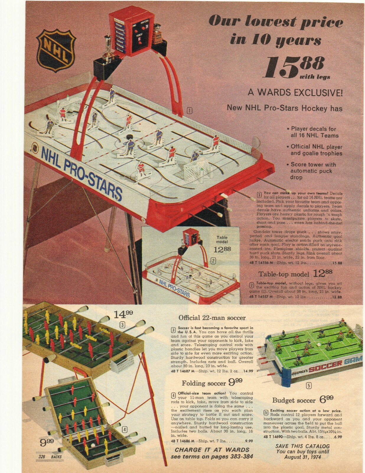 1973 NHL Pro Stars, Budget Soccer, Billiard Tables Double Sided Wards Advertisem