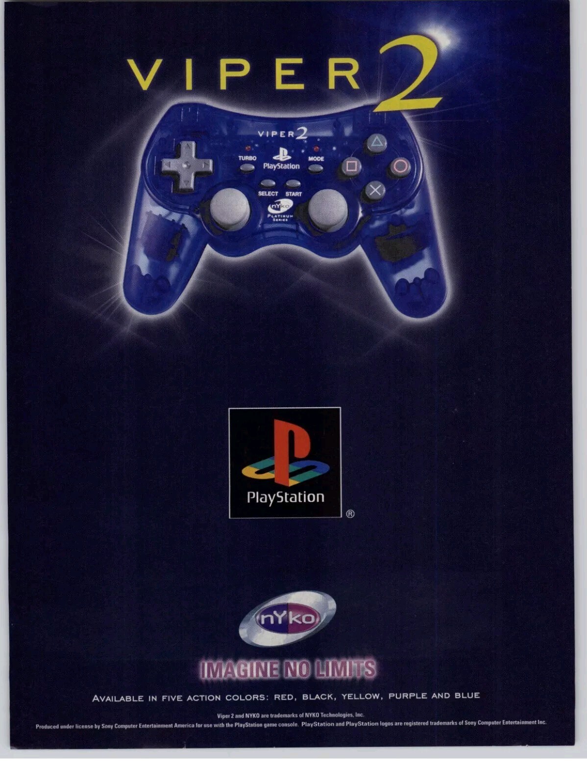 2000 NYKO Viper 2 Playstation Controller Vintage Print Ad/Poster Video Game Art 