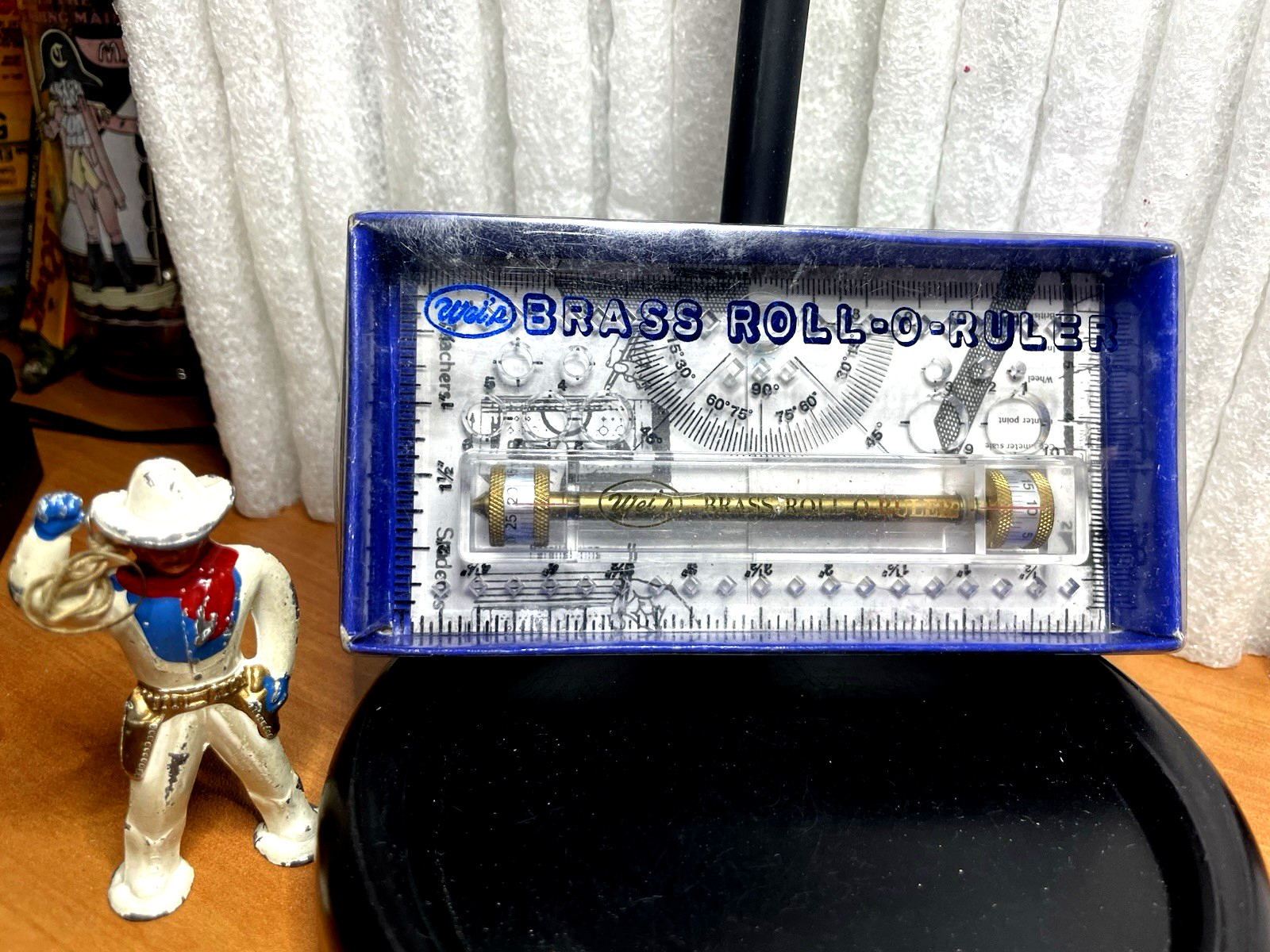 Vintage WEI\'S ~ Brass Roll-O-Ruler in Original Box with Instructions